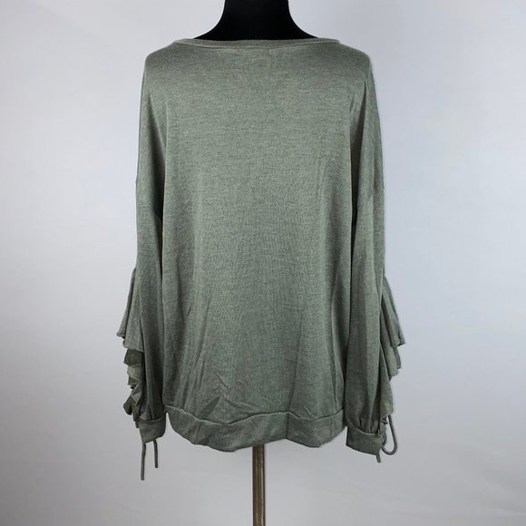 Cotton Bleu L Top Ruffle Tie Accented Sleeves - Picture 8 of 11